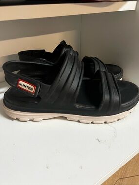 Hunter Black Womens BLOOM Size 7 Sporty Slide Sandals with White Outsole